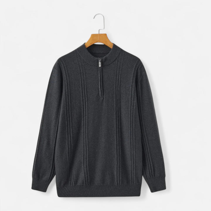 Elegant stickad herrtröja med krage och dragkedja i moderiktig stil