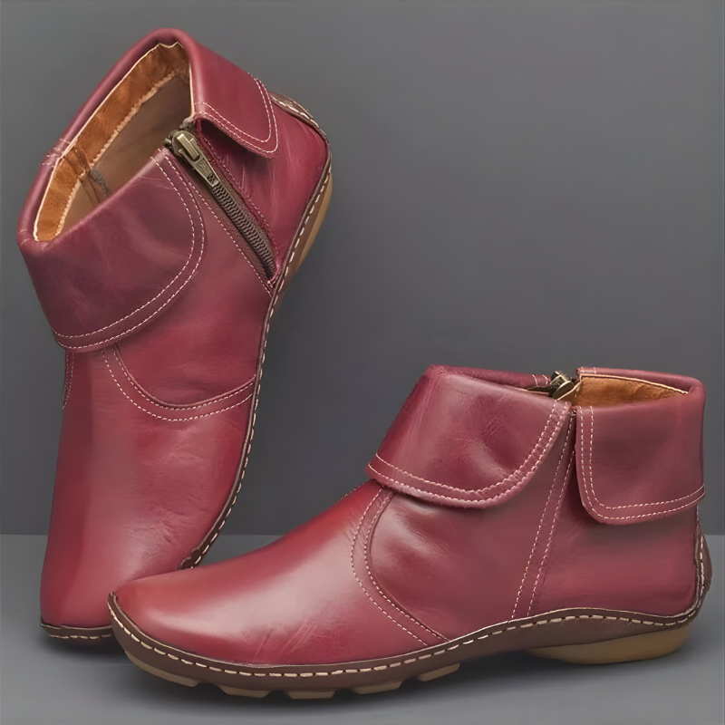 Vinröda damanordnade ankelboots med dragkedja
