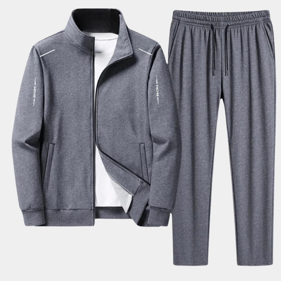 Grått herr tracksuit i två delar, bekvämt set för vardag och sport