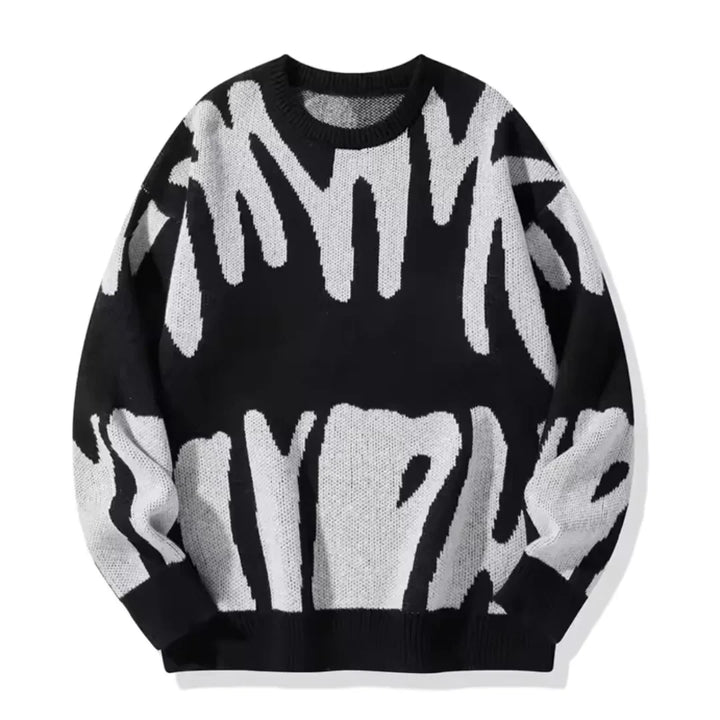 Svart stickad herrpullover med mönster