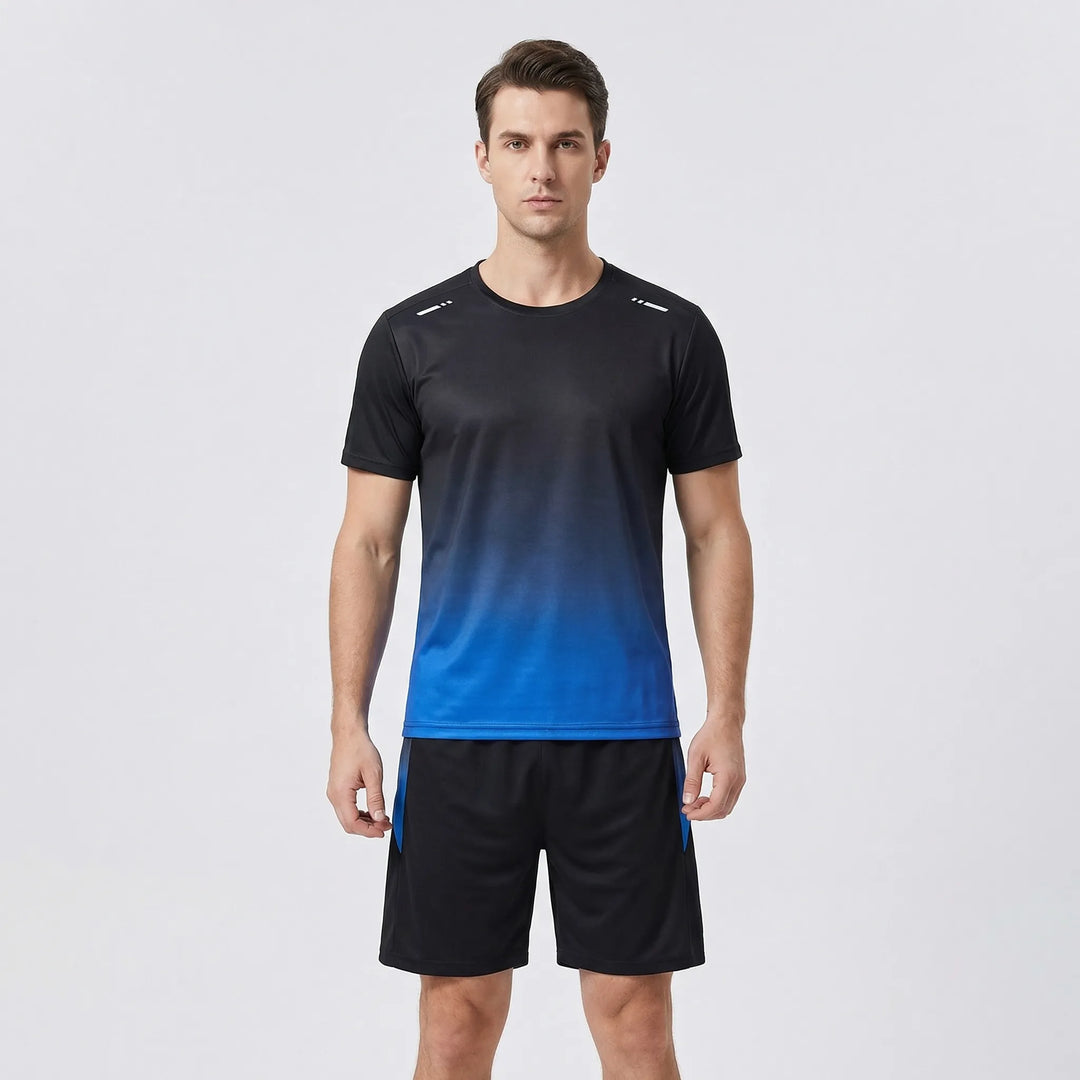 Sportkläder för män i gradientdesign med matchande träningsshorts