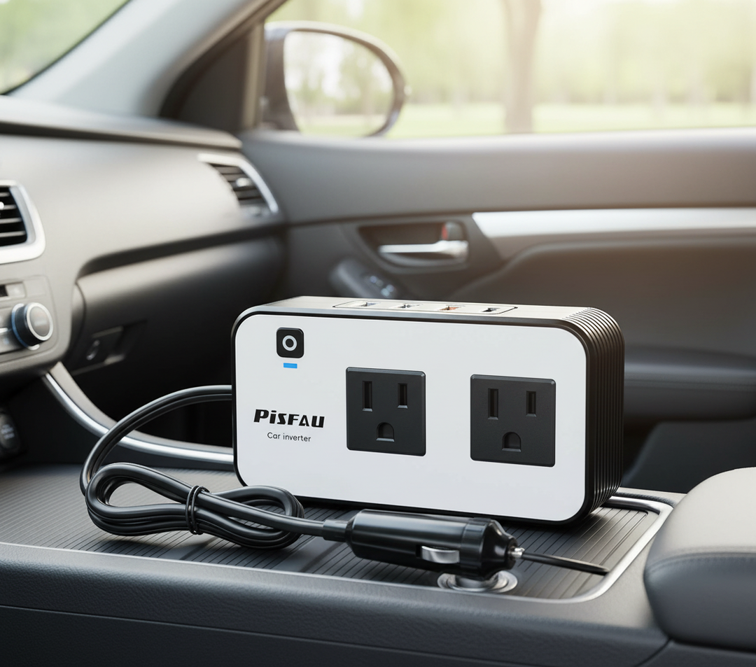 200W bilomvandlare/inverter för fordon. Omvandlar 12V till 230V för laddning av elektronik på resan.