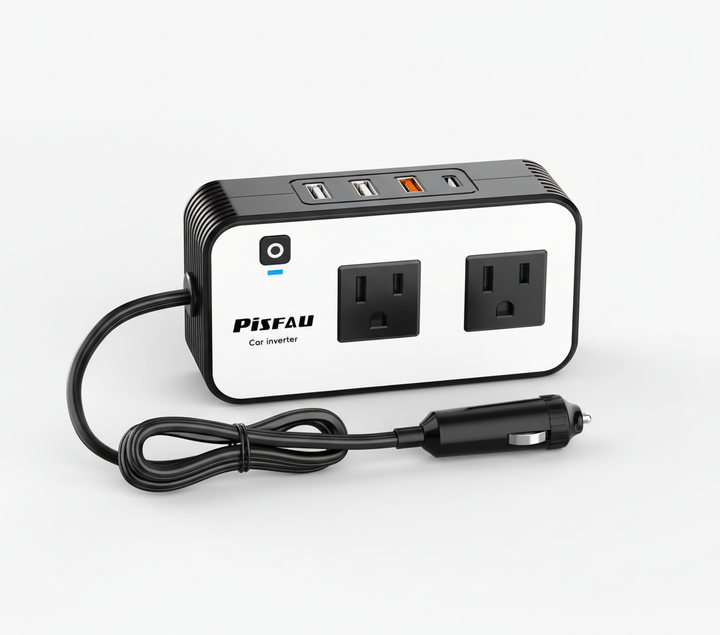 Kompakt bilomvandlare PowerDrive 200W med USB-port och 230V eluttag. Perfekt billaddare för mobilen.