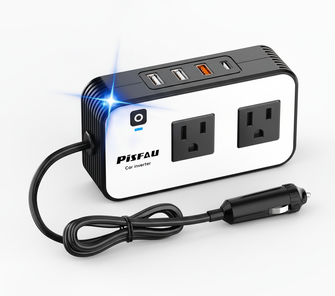 Praktisk 200W bilomvandlare/inverter med eluttag & USB-laddare. Förvandlar bilens 12V till 230V för smidig laddning.