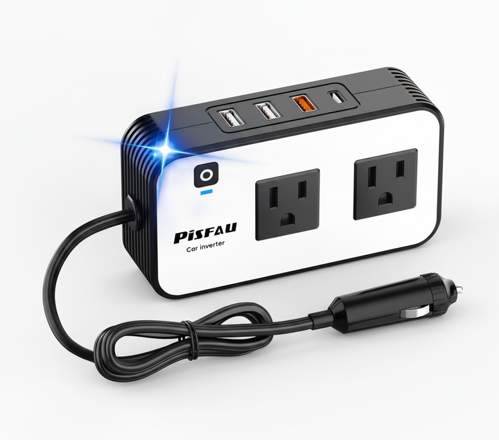 Praktisk 200W bilomvandlare/inverter med eluttag & USB-laddare. Förvandlar bilens 12V till 230V för smidig laddning.