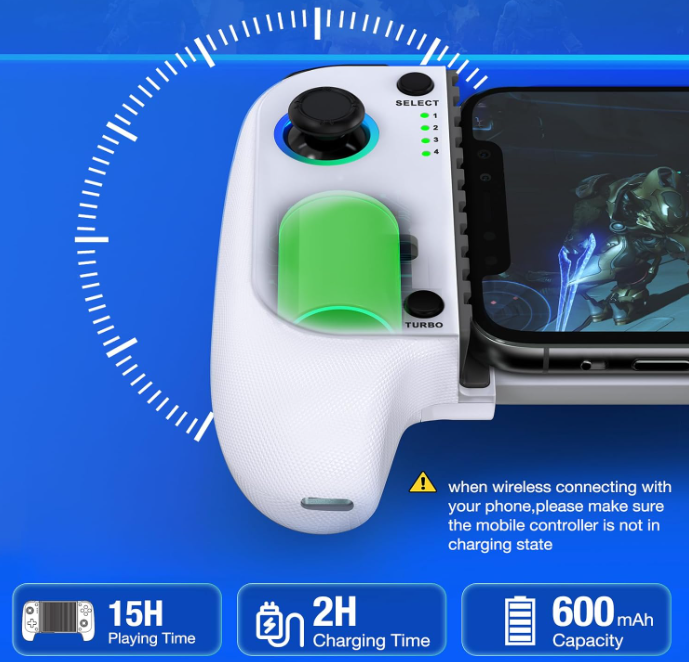 Ergonomisk bluetooth spelkontroll för mobilen med greppvänliga spakar