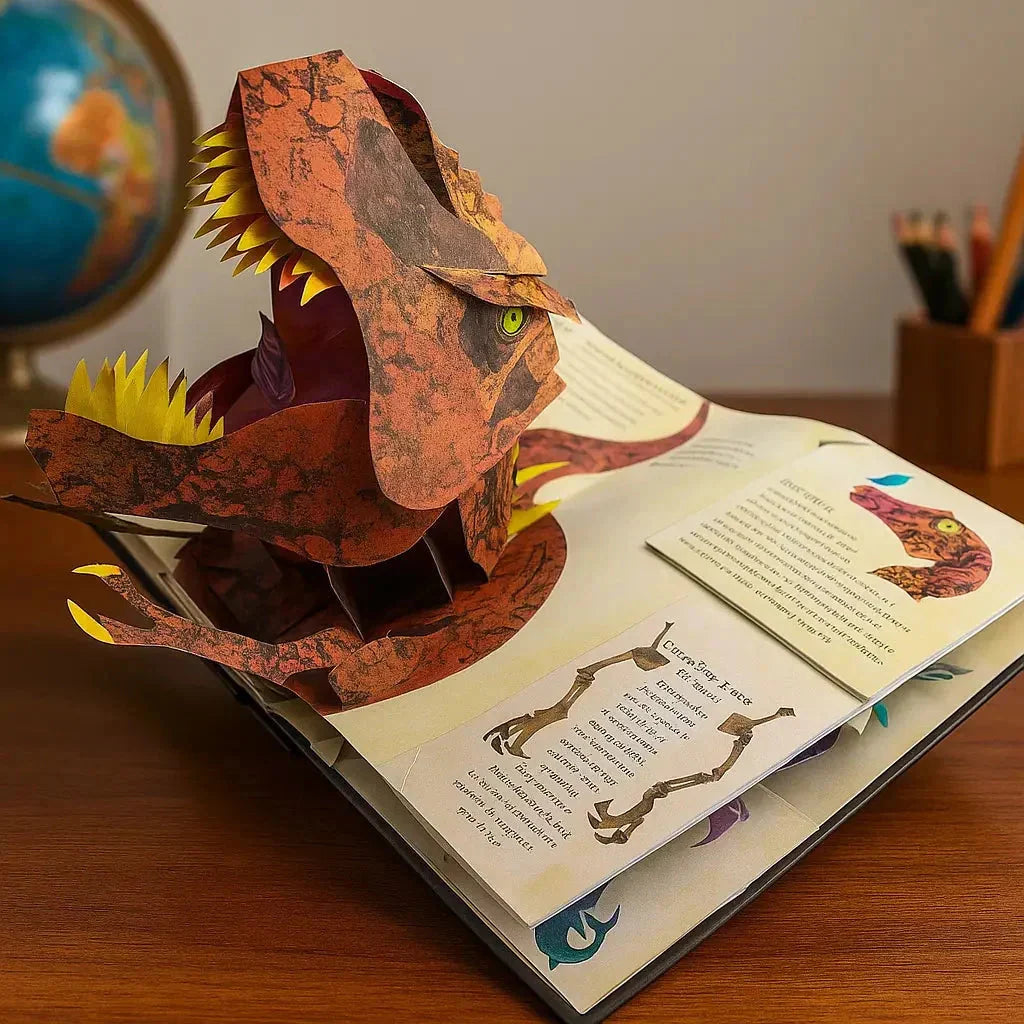 3D-dinosauriebok med pop-up-effekt som visar en T-Rex på framsidan