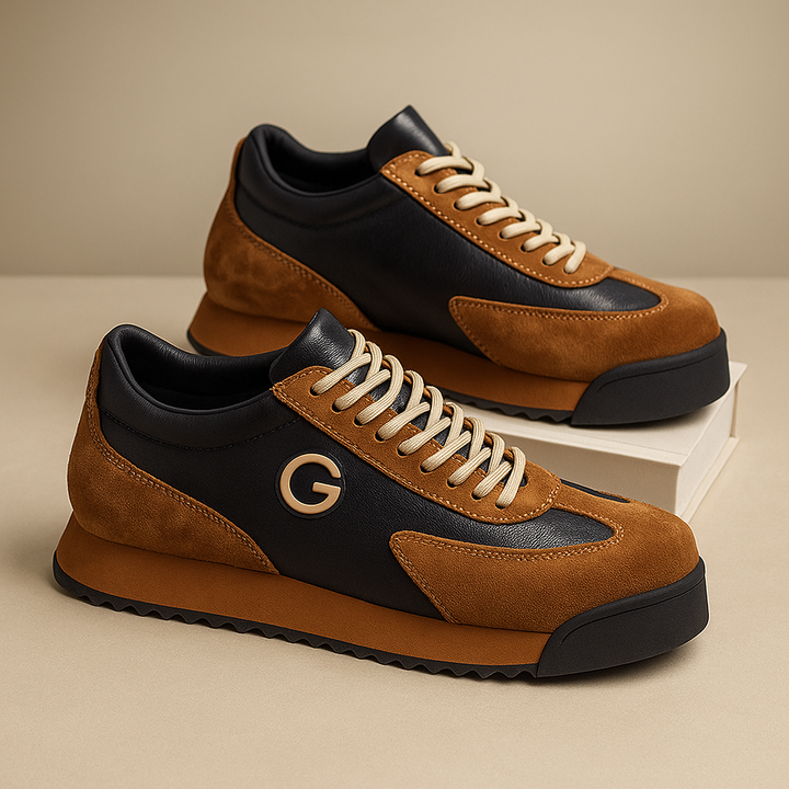 Brunt läder sneakers för herr med vit sula - stilsäker vardagssko