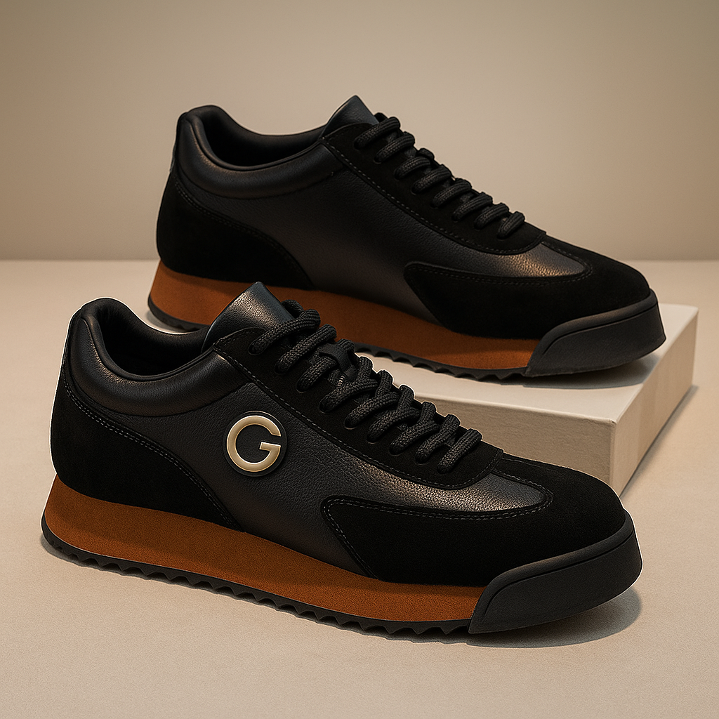 Snygga svarta vardagssneakers för herr på podium