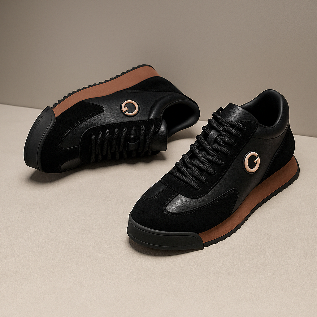 Snygga svarta herrsneakers i läder med snörning för vardagsbruk