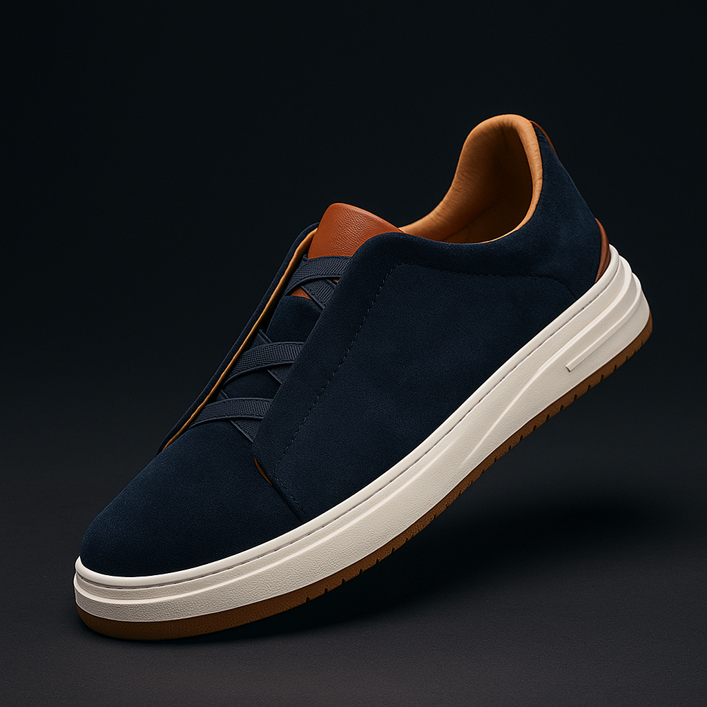 Närbild på den mjuka strukturen hos slip-on-skor för herr
