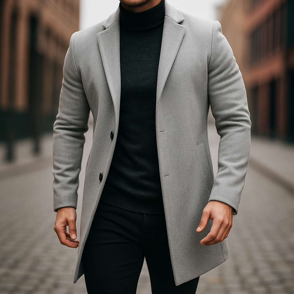 Stilren herrrock i klassisk trenchcoat-design för höst och vår