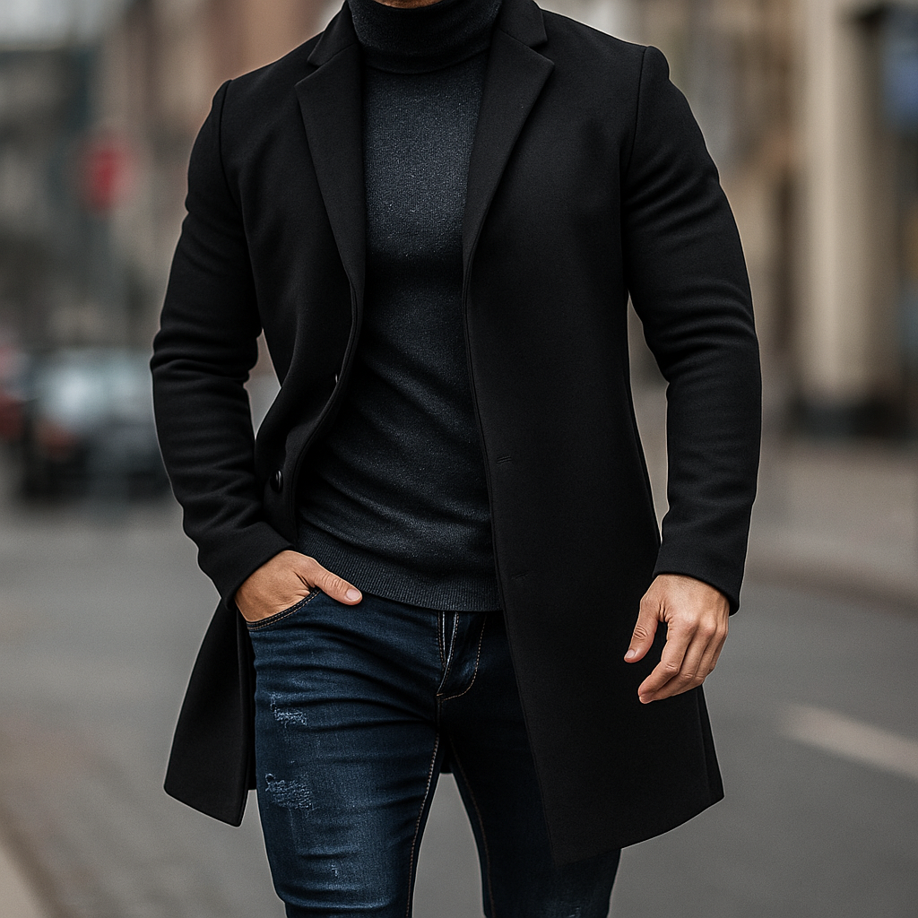 Svart trenchcoat för herr med elegant passform