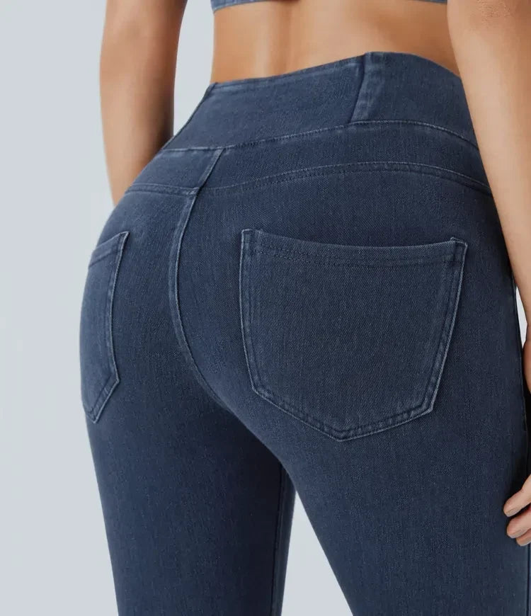 Trendiga dam byxor i mjuk denim med hög midja