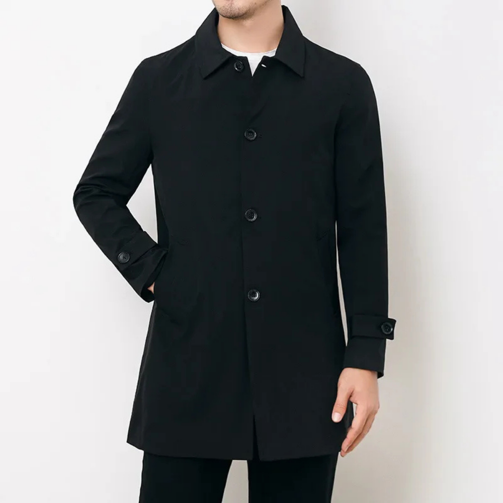Herr trenchcoat i svart med klassisk krage