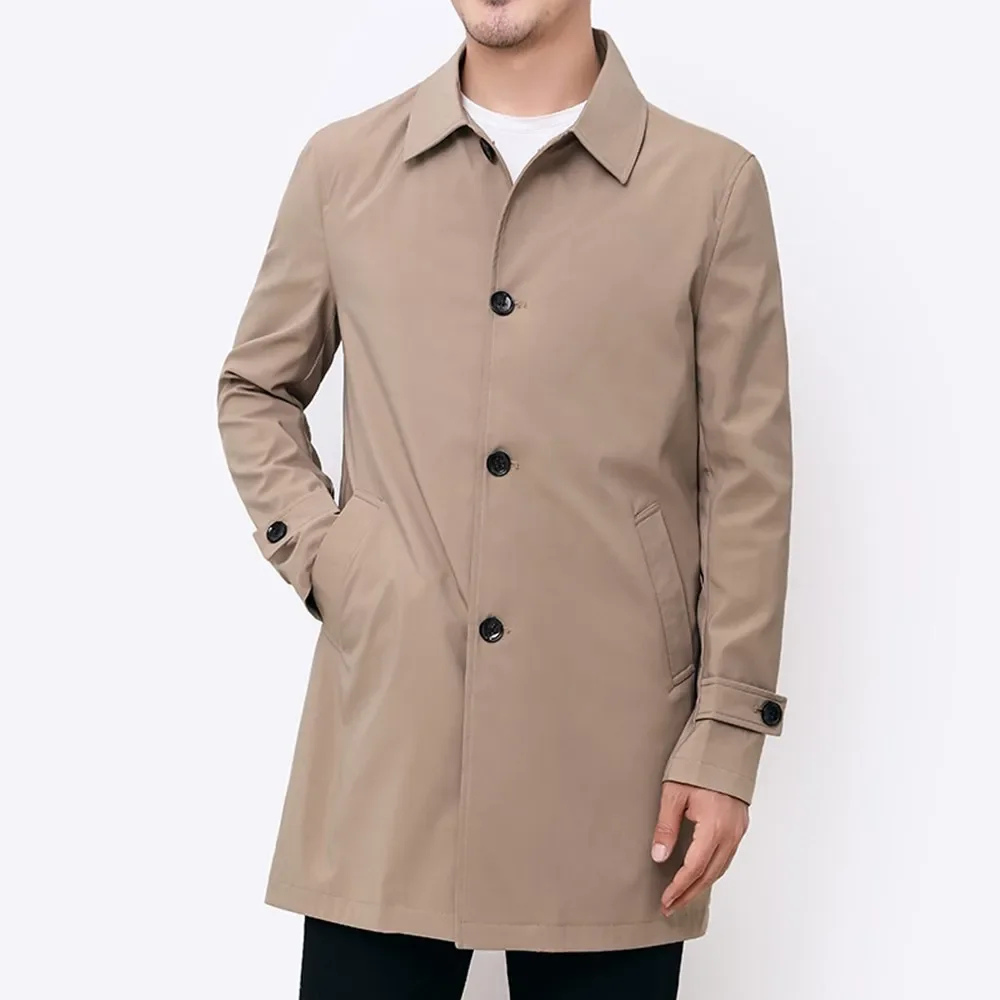 Herr trenchcoat i khaki med knäppning fram