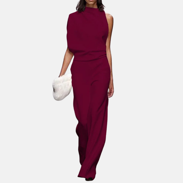 Mörkröd formell jumpsuit för damer med vida byxor