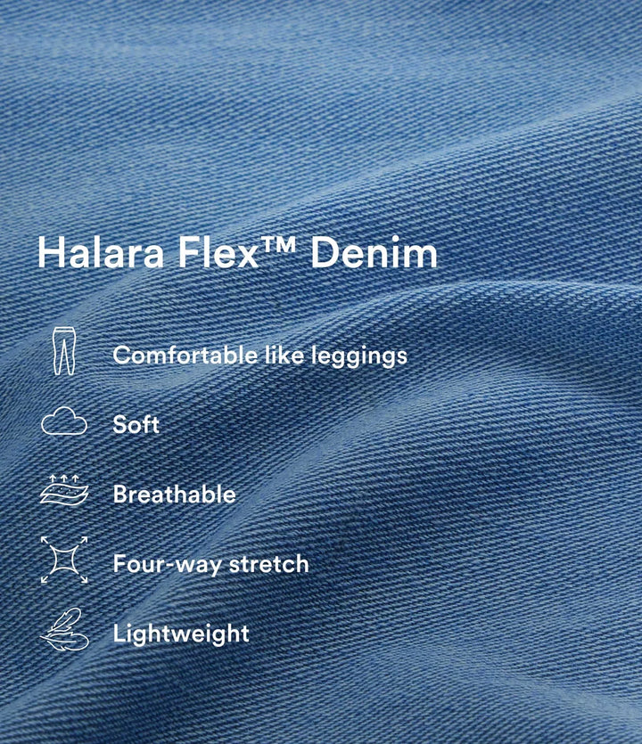 Klassiska blå damvida och höga vida jeans med fickor
