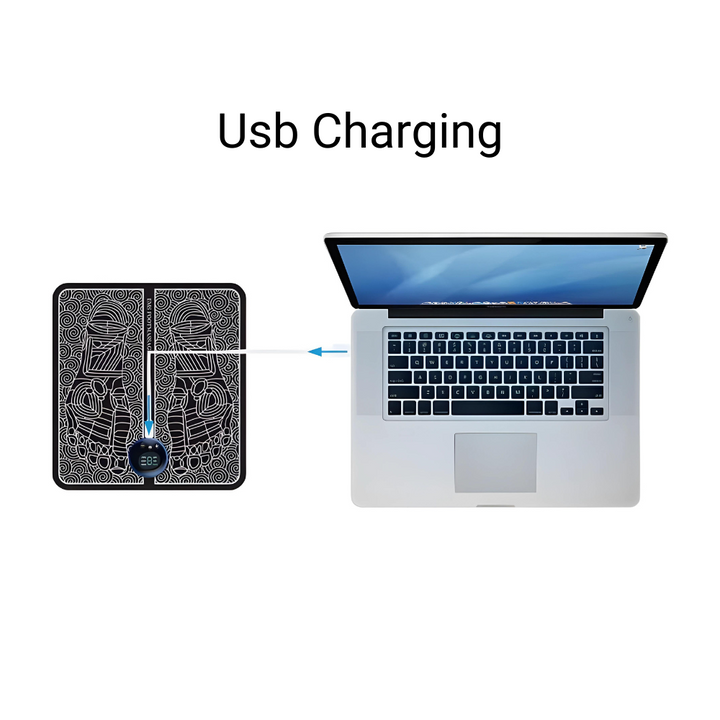 Visning av USB-laddningsfunktionen för den sladdlösa fotmassagemattan