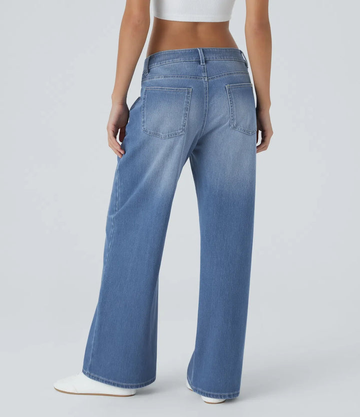 Damvida jeans med låg midja bakifrån