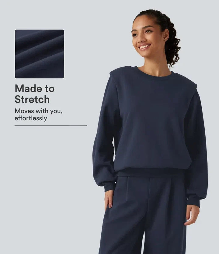 Mörkblå dam sweatshirt med rund hals och stretch
