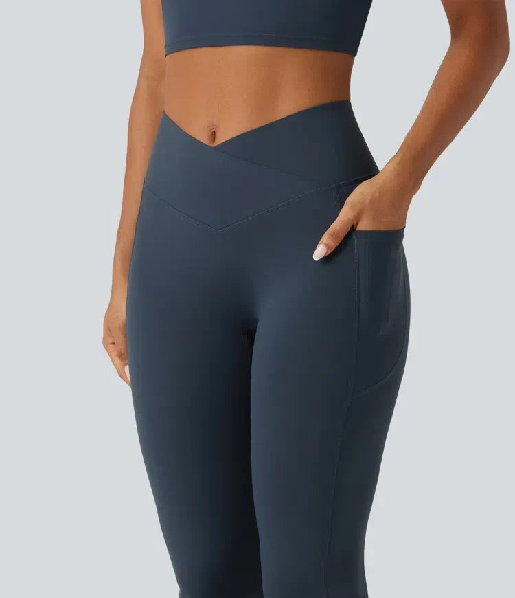 Dam träningsleggings med utsvängda ben och hög midja för fitness