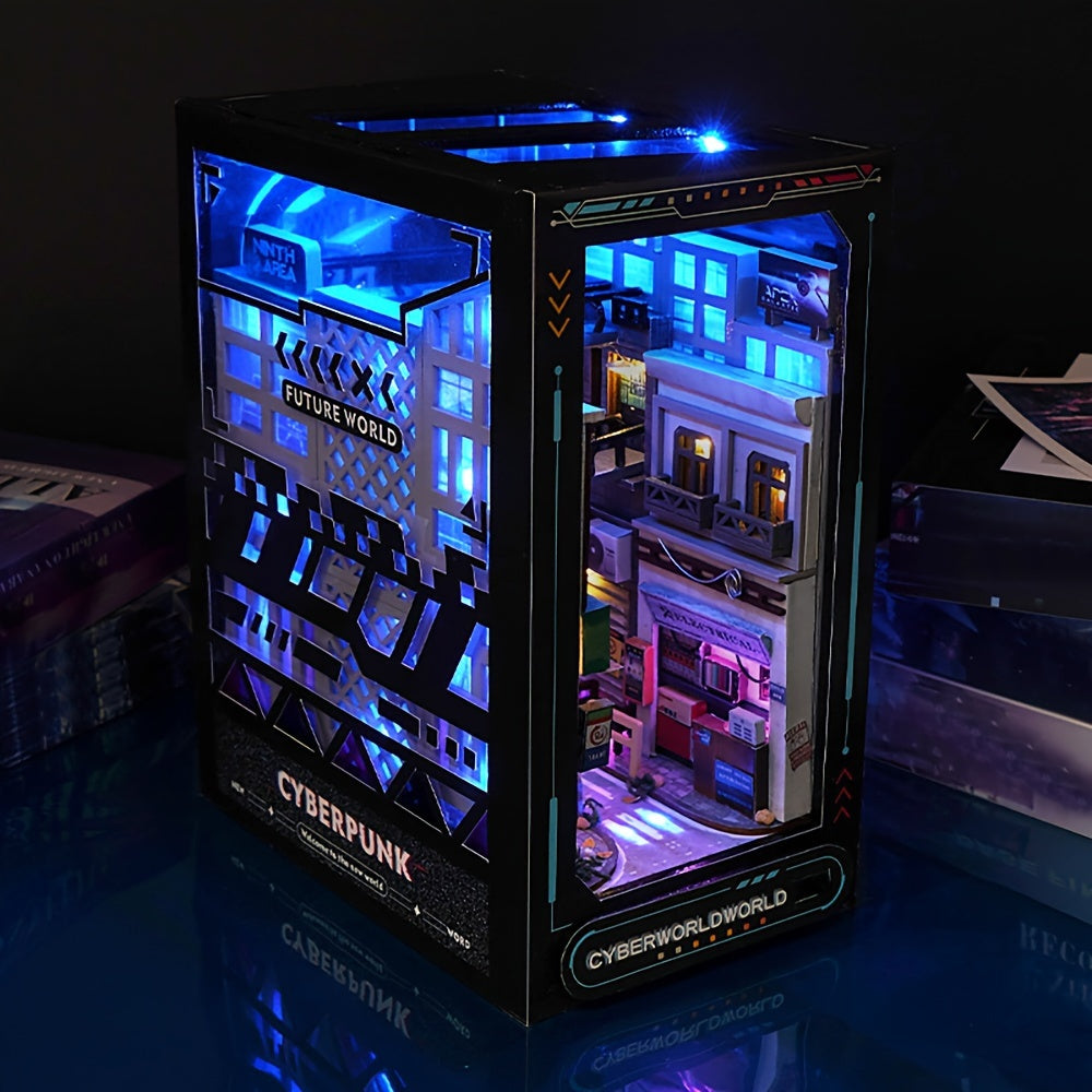 Cyberpunk DIY 3D-modell med blå belysning uppställd