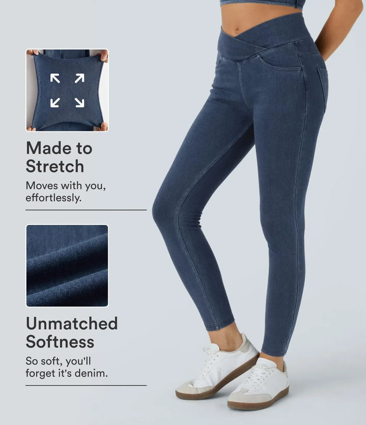 Figurnära stretch leggings för dam med unik skärning