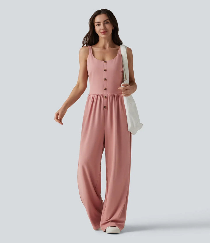 Vardagslook med ärmlös jumpsuit för kvinnor med vida ben