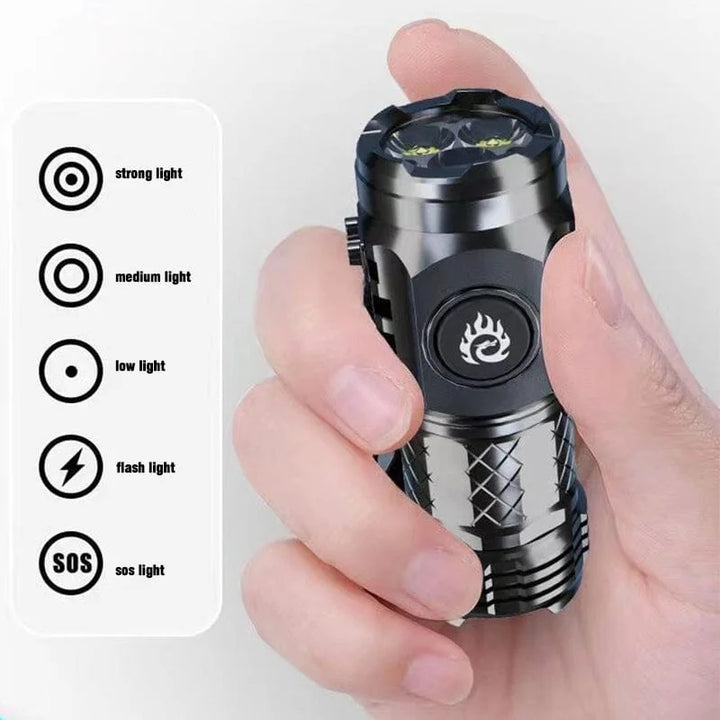 Uppladdningsbar LED ficklampa med USB-C laddkabel för friluftsliv