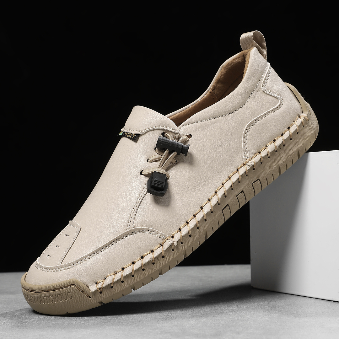 Beige handgjorda loafers för dam med elastisk snörning
