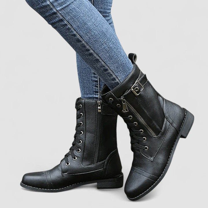 Svarta Sylvia ortopediska westernboots med snörning och dragkedja