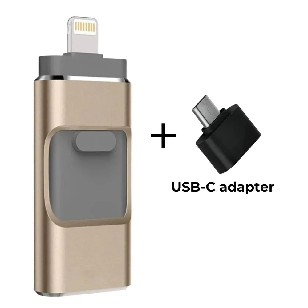 Mångsidigt 4-i-1 USB-minne för effektiv bildöverföring mellan olika enheter.