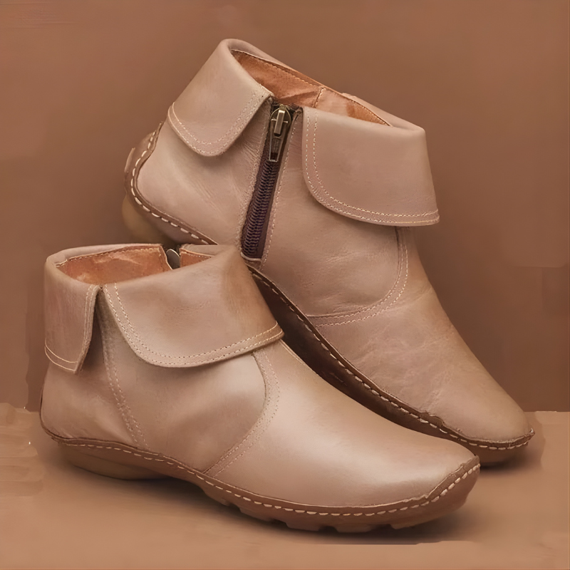 Beiga bekväma ankelboots med dragkedja för dam