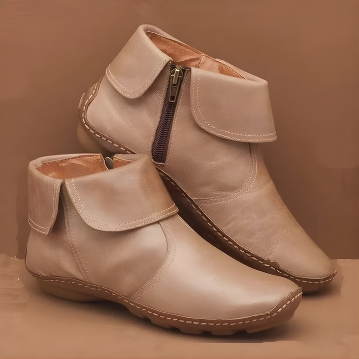 Beiga bekväma ankelboots med dragkedja för dam