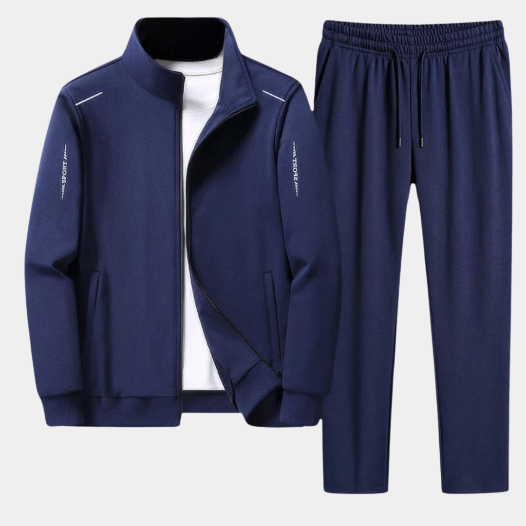 Blått tracksuit set med jacka och byxor