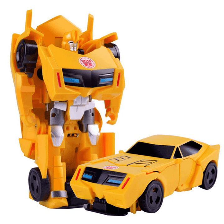 Gul transformering leksak i robot- och bilform