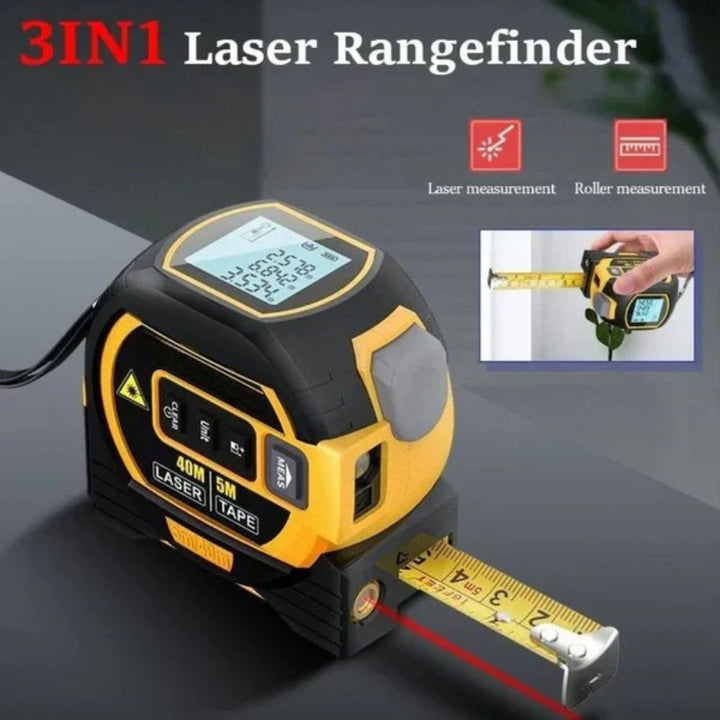 Mångsidig digital avståndsmätare med integrerat laserband och robust handtag