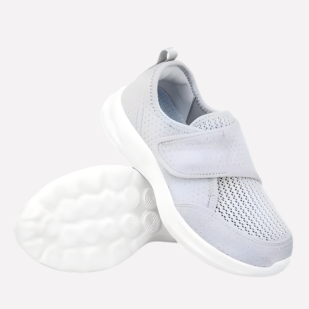 Vit bekväm damsneaker med extra rymlig passform och flexibel sula