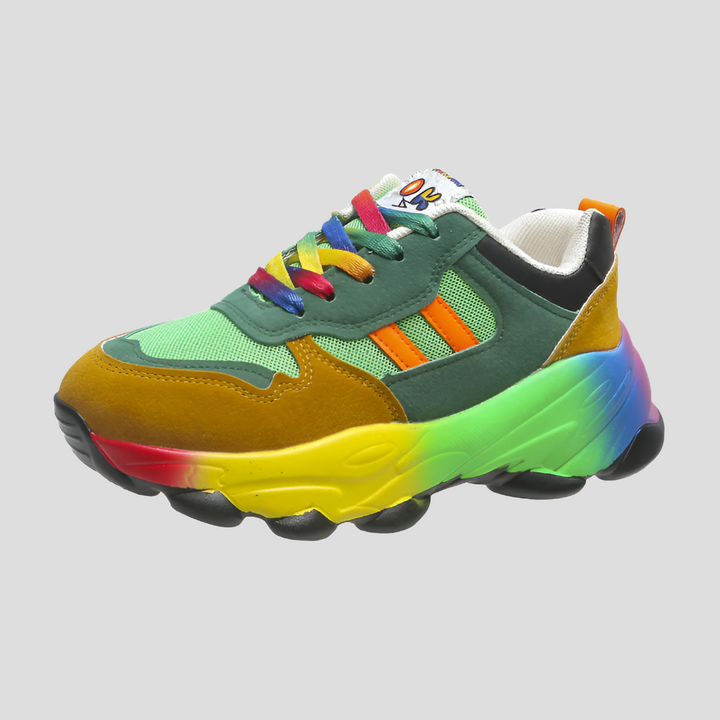 Gröna ortopediska sneakers för kvinnor med färgglada detaljer