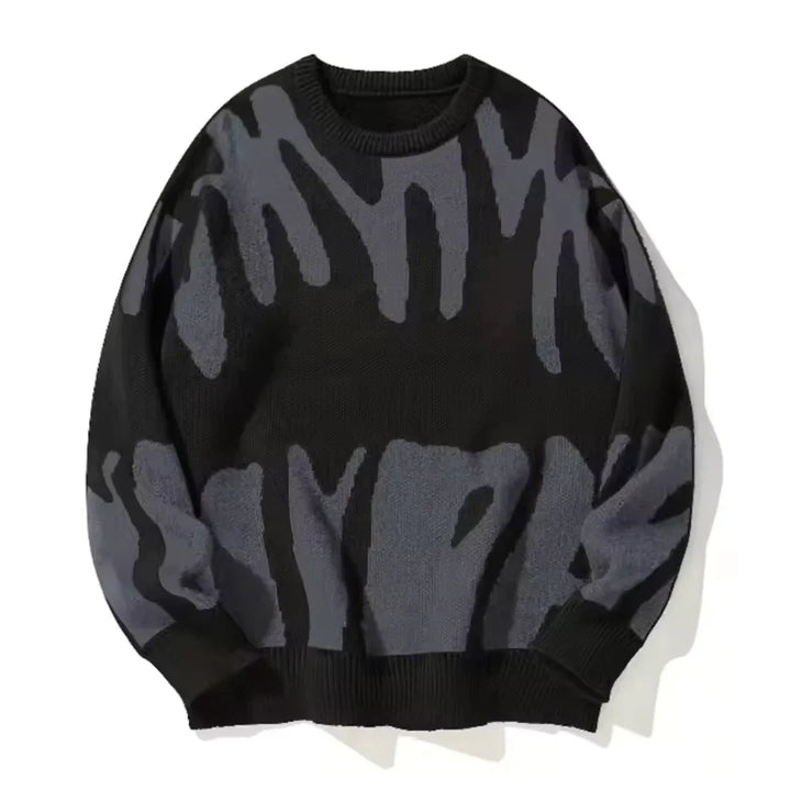 Mörkgrå stickad herrpullover med långa ärmar