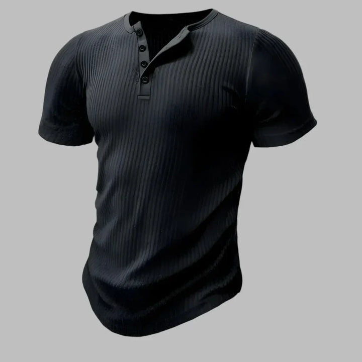 Svart muskelanpassad Henley T-shirt med knappar