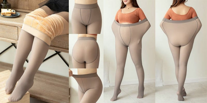 Fleecefodrade vinterleggings för dam med illusion av tunna strumpbyxor