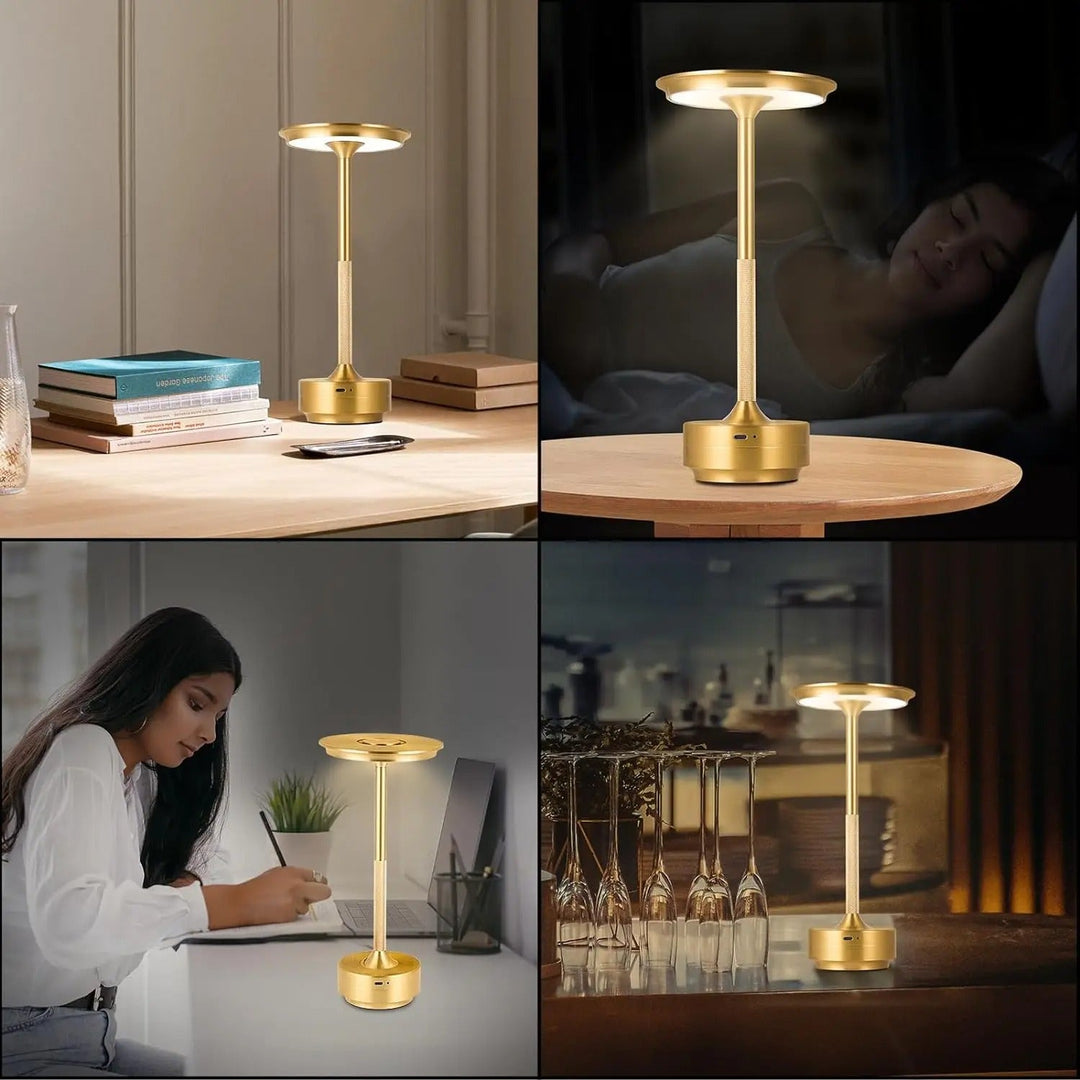 Trådlös LED-bordslampa med touchsensor placerad på ett modernt skrivbord