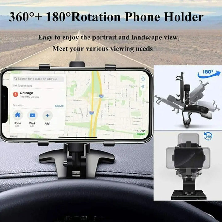 Telefonhållare i liggande läge som visar GPS-kartor på instrumentbrädan