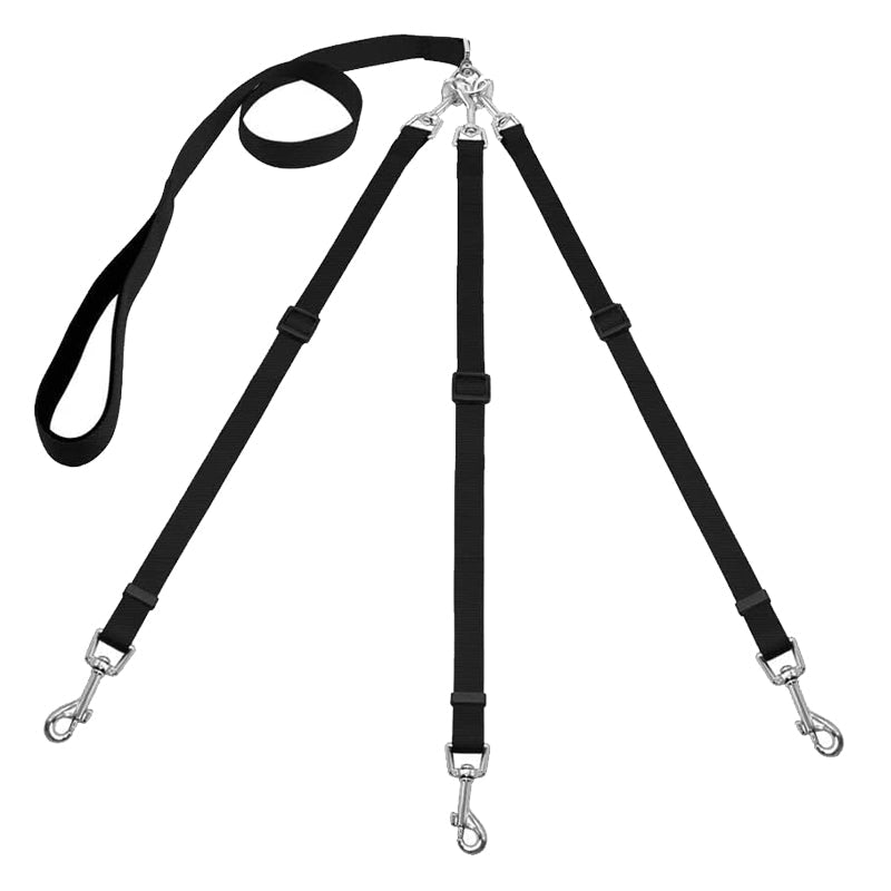 3-i-1 justerbart hundkoppel i slitstark nylon för säker och bekväm promenad med din hund. Ett bra hundtillbehör.