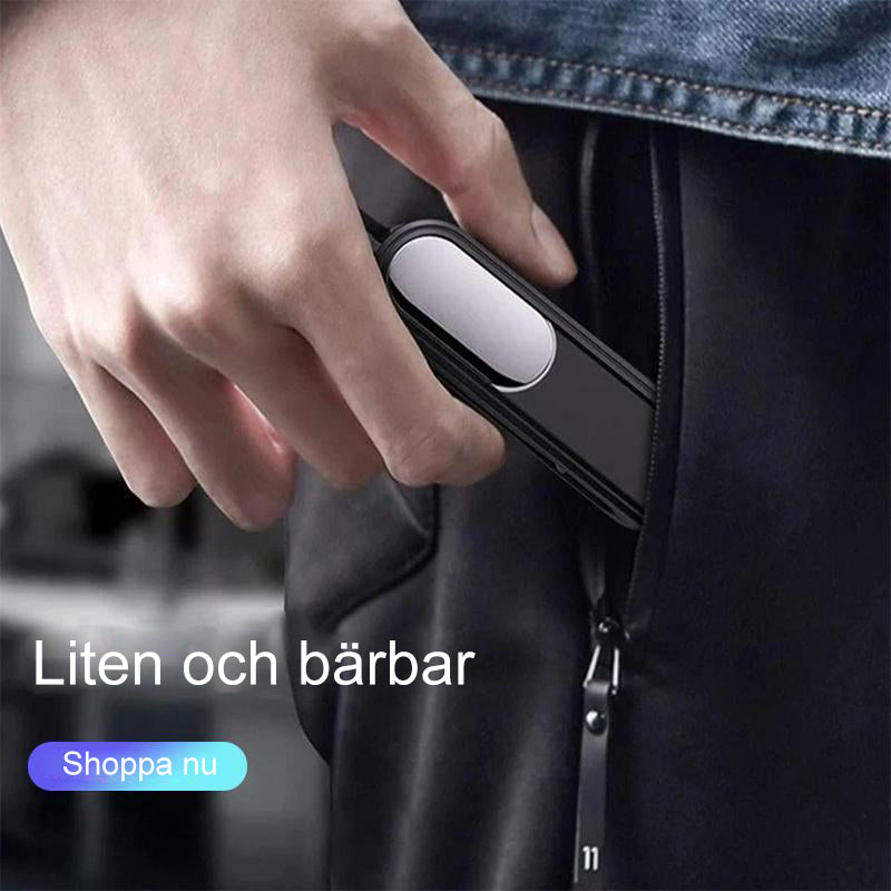 "3-i-1 magnetisk laddningskabel, svart, med förvaringslåda, små kontakter: Android, Type C, iPhone, kompakt design."