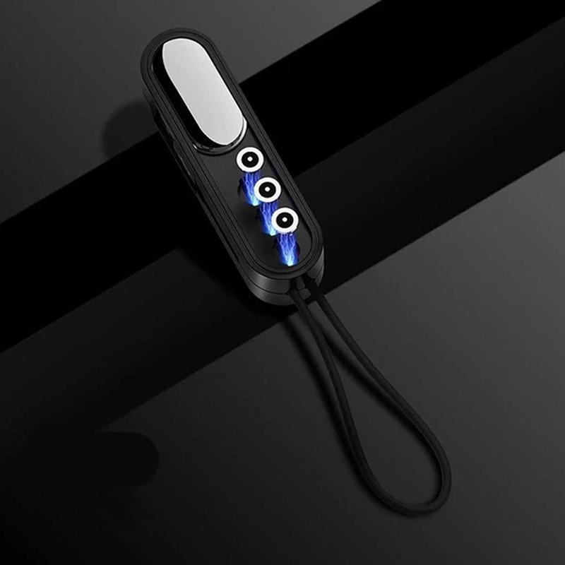 "3-i-1 magnetisk laddningskabel, svart, med förvaringslåda, små kontakter: Android, Type C, iPhone, kompakt design."