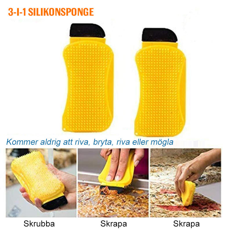"3-i-1 silikonrengöringsborste med tvålautomatik, unisex, rosa med texturerad yta, för köksrengöring utan lukt eller repor."