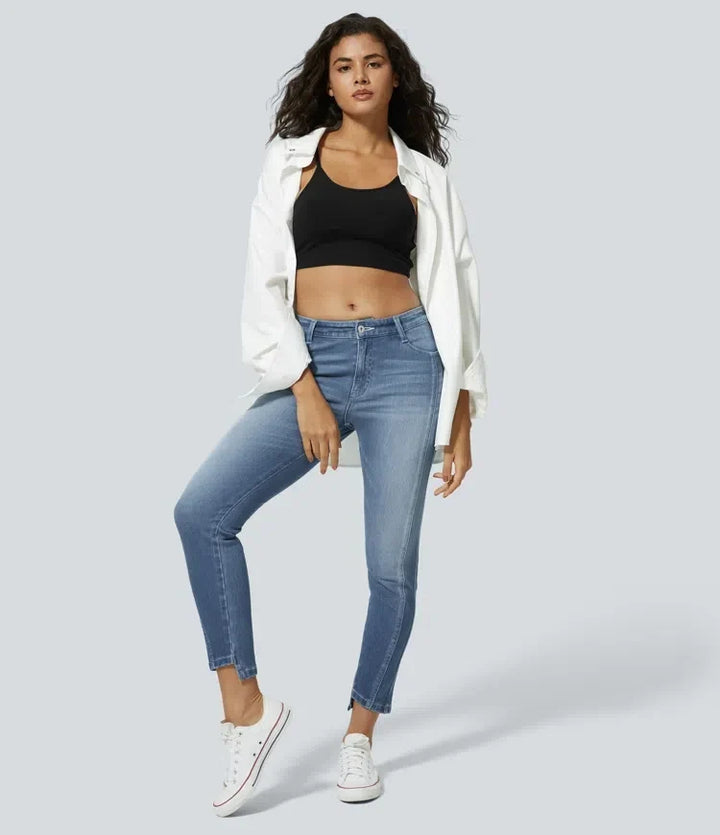 Behagliga och stretchiga skinny jeans för kvinnor, mörk tvätt